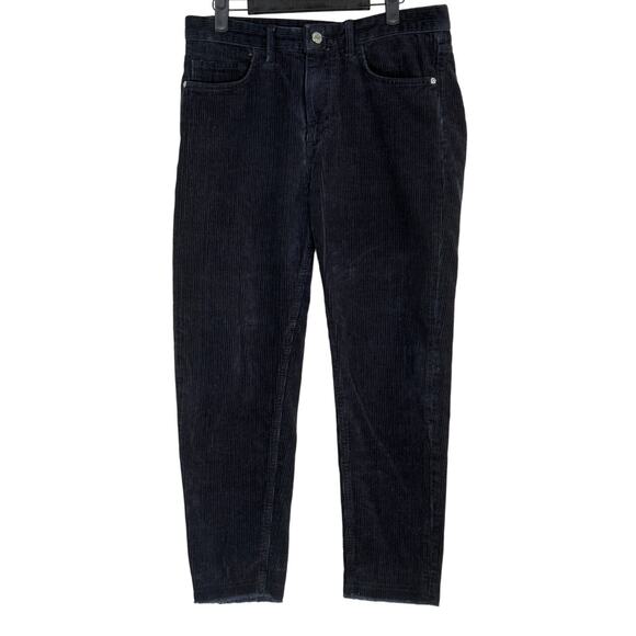 Zara Corduroy Straight Leg High Rise Cropped Pants Trousers Raw Hem 31 Black - Picture 11 of 15